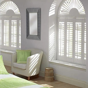 These are custom made to fit windows of any shape. Beautify those awkward shaped windows with these shutters